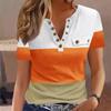 New Fashion Patchwork Contrasting Color Casual T-shirt Women Summer Button Tops Simple Tshirts Woman Elegant Plus Size Tee Women Clothing 24521