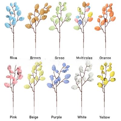 Branche d'arbre d'œufs de Pâques artificiels Œuf en mousse coloré Tiges florales de printemps Œuf de Pâques moucheté Fausse fleur Déco Vase de Pâques Mariage