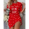 Women "Sleep" Slogan Eyelash Nightgown - Comfortable Short Sleeve Round Neck T-Shirt Dress