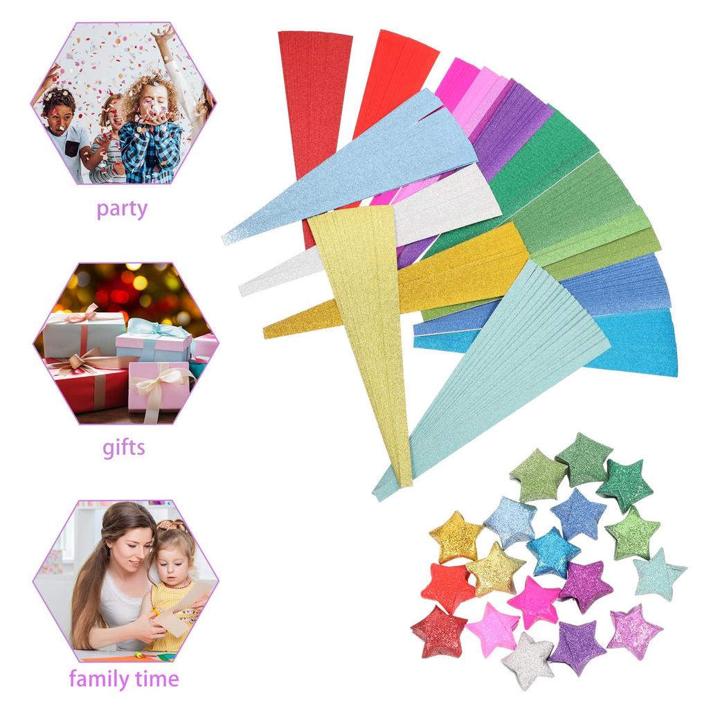EXCEART 720 Sheets Origami Star Paper, Glitter Origami Star Sheets, Packaged DIY Paper Folding, Tanzaku, Lucky Star Decorations for Kids DIY Crafts