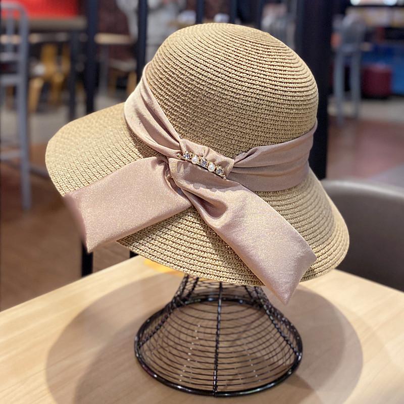 Women's Summer Straw Hat, Foldable Beach Hat, Face-shading Sun Hat, Pearl Bow Fisherman Hat, Sun Hat