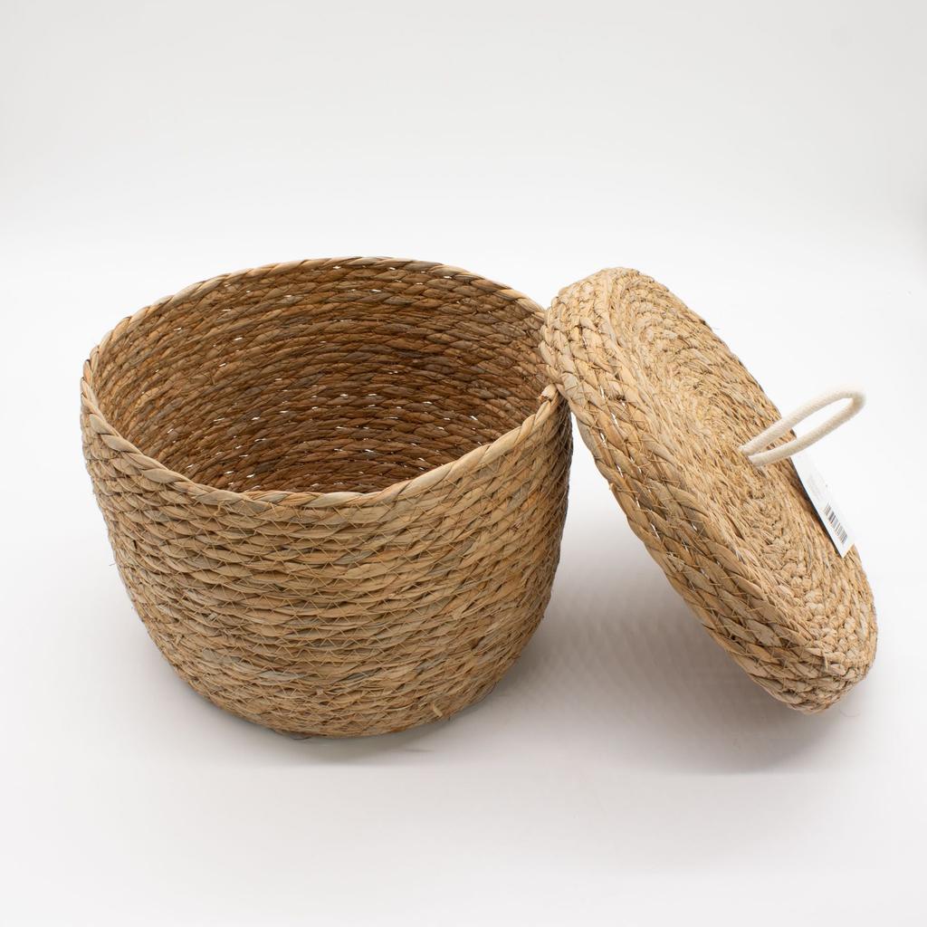 Seagrass & Cotton Round Baskets with Lids – Natural – Set of 3