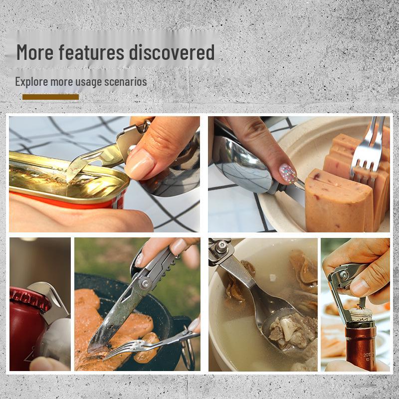 Portable Folding Outdoor Camping Cutlery: Integrated Knife, Fork, and Spoon Combination
