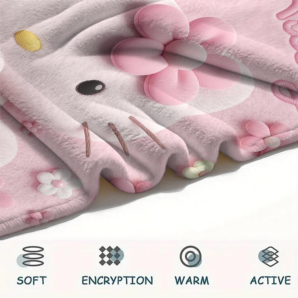 1PC Hello Kitty Pink Print Flannel Blanket, High Quality All Seasons, Home Decor, Warmth and Comfort, Perfect for Christmas Gifts