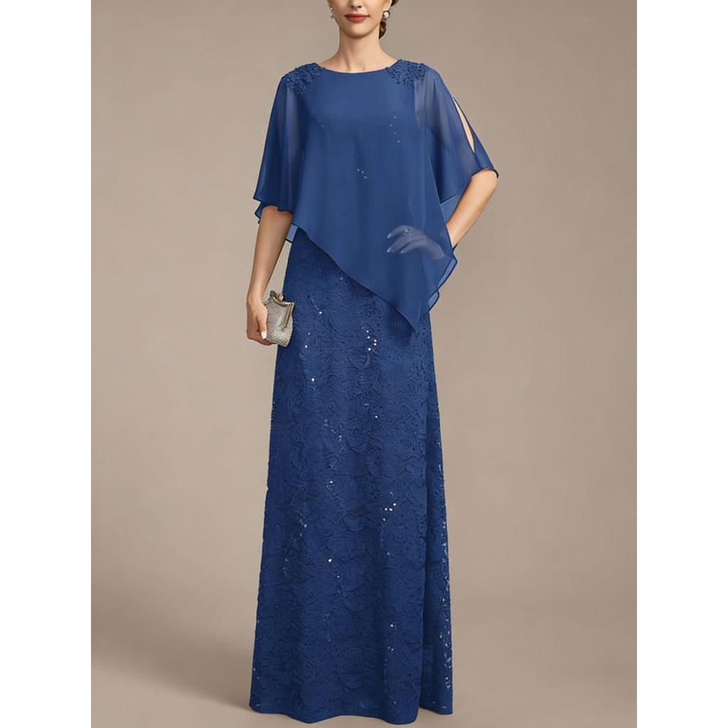 New Plus Size Women's Lace Evening Dress with Chiffon Shawl, Bodycon Formal Party Gown for European American