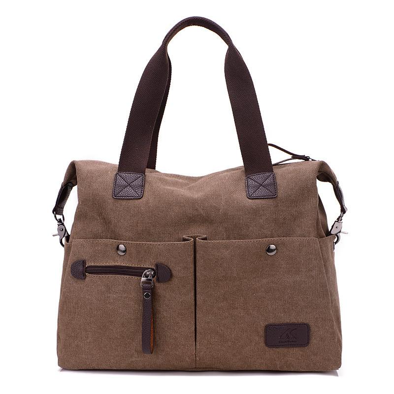 Korean Style Canvas Womens Casual Shoulder Bag With Zipper Pockets For Daily Use