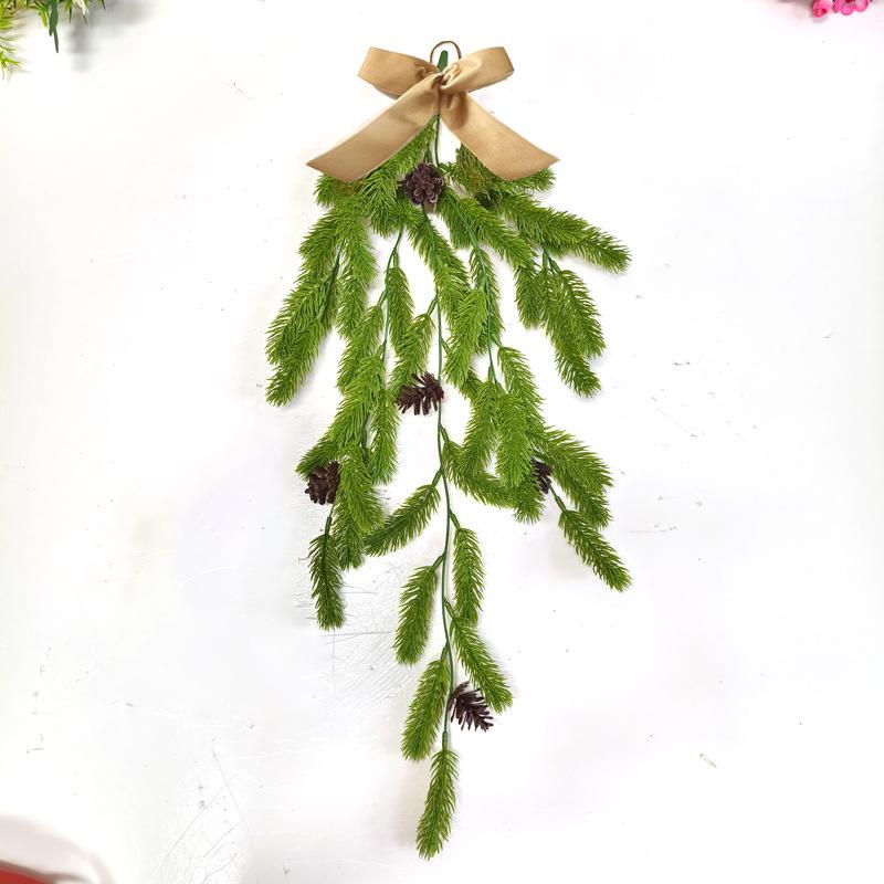 Upside Down Teardrop Christmas Tree Ornament with Bow, Red Berries, and Flocked PE Garland