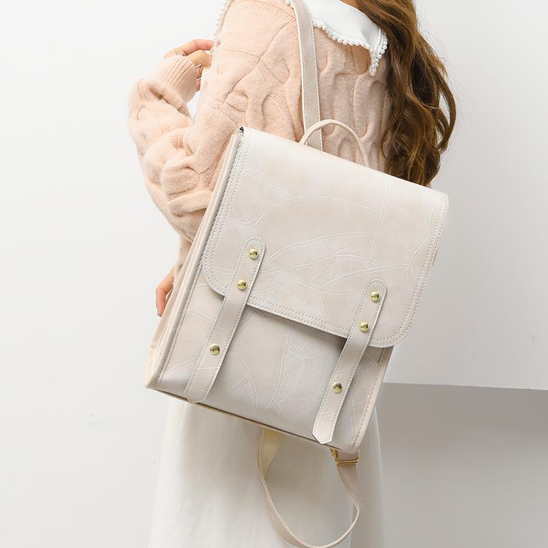 Nueva Mochila de PU Cuero Moda Dama Alta Capacidad Impermeable Universidad Mochila Trendy Niñas Bolsos Escolares para Portátil