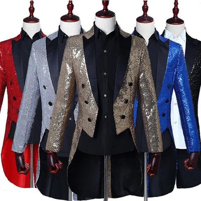 Men's Magician Sequin Tailcoat Stage Performance Jacket