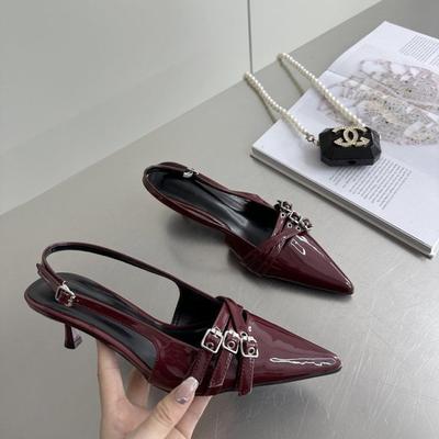 Niche talons hauts sac rouge tête sandales chaussures de fée nouveau printemps et été noir pointu chaussures simples