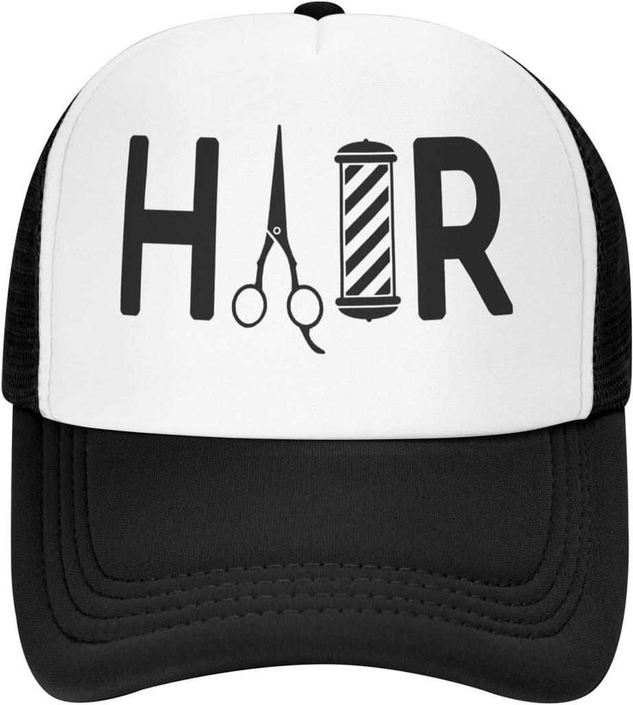 Hair Barber Pole Scissors Graphic Trucker Hat Polyester Adjustable Mesh Baseball Cap Casual