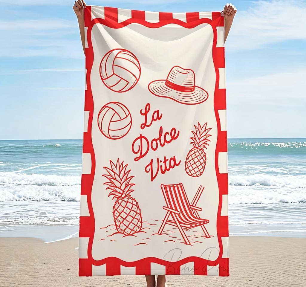 Retro La Dolce Vita Large Beach Towel Summer Towel Oversized Pool Towel Vintage Tropical Print Microfiber Sand Free Bath Towel