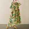 Short Sleeve Plus Size Cotton Vintage Floral New In Dresses for Women Casual Loose Long Summer Dress