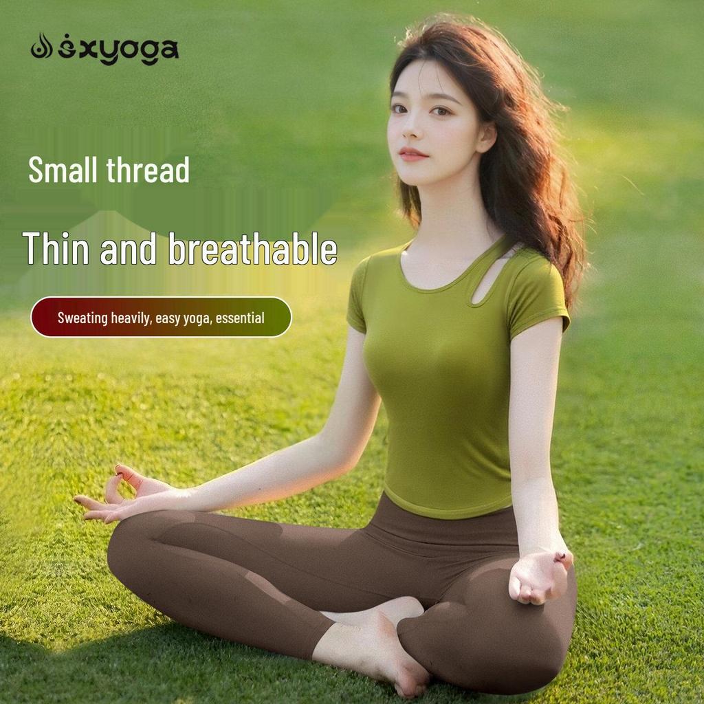 Women's Hollow-out Yoga Top with Short Sleeves - Slimming High-End Pilates Fitness Vest