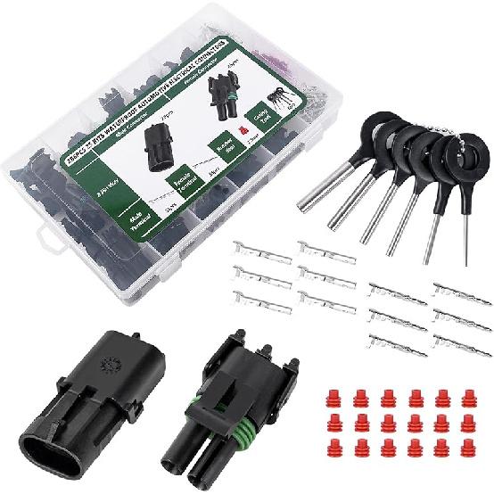 Kikerike 286Pcs 25 Kits Waterproof Automotive Electrical Connectors 2 Male&Female Pin 22-14AWG Wire Harness Spark Plug Connector Terminals Plug Kit