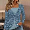 Tops for Women  Floral Print Long Sleeve Fake Two‑Piece Top Fall Casual Slim Pullover Women's Long Sleeve Top