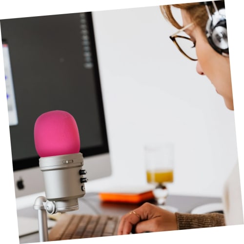 ERINGOGO 5-Piece Microphone Sponge Cover with Windproof Protection, Pink, for Conference Rooms