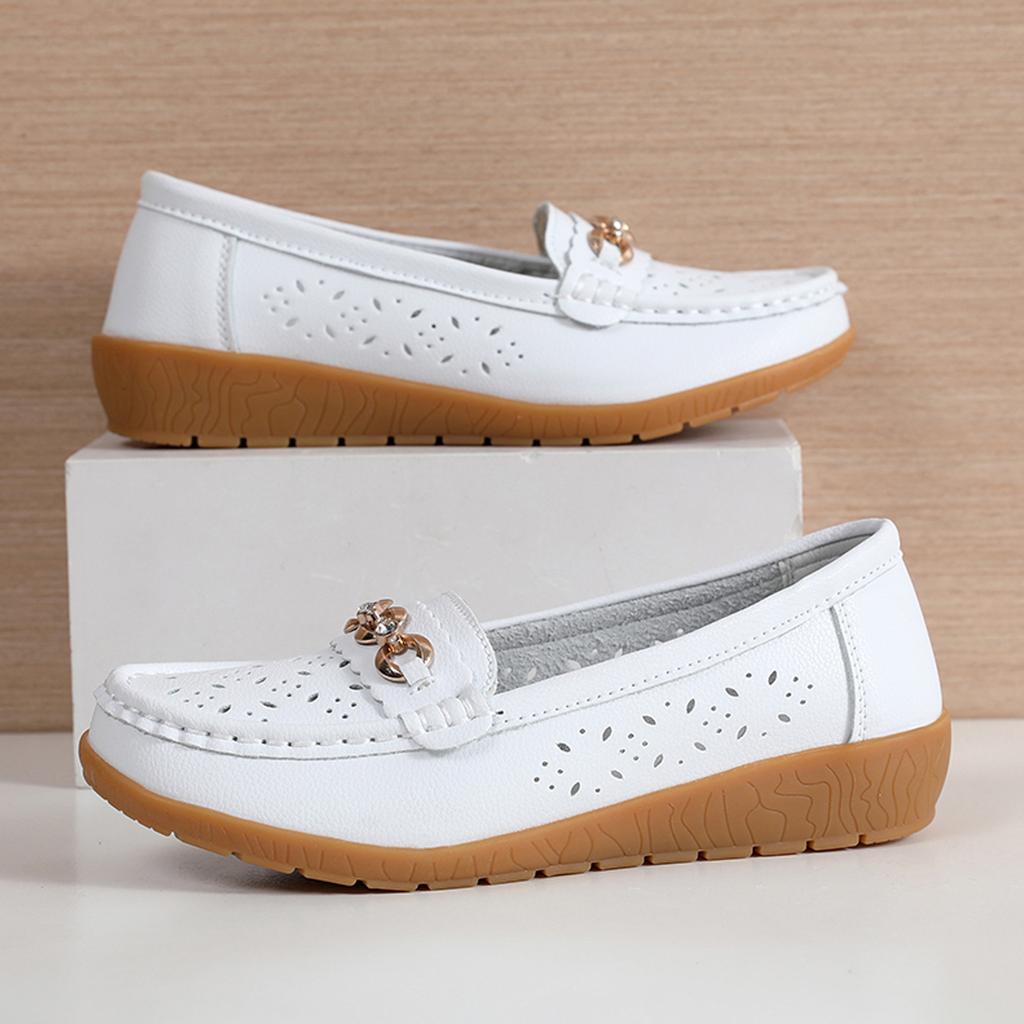 Fashion Comforty Women Shoes Lightweight Soft Leather Casual Wedges Pumps Nurse Slip On Loafers Summer Breathable Mom Shoes
