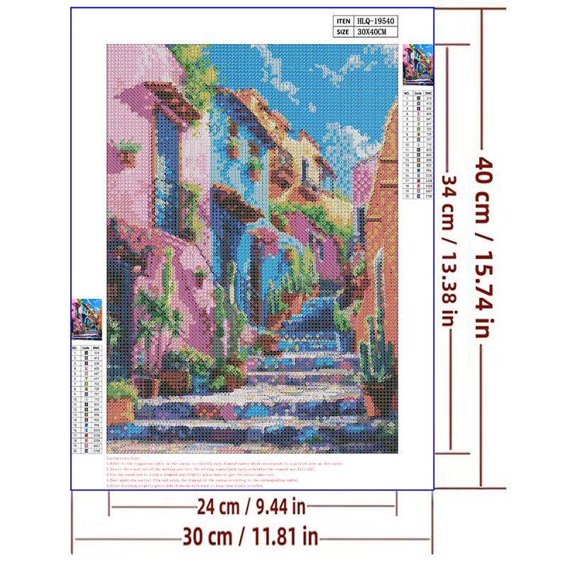 5d DIY Diamond Painting Cross Stitch Colorful Town Scenery Diamond Embroidery Mosaic Full Round Drill Home Decor