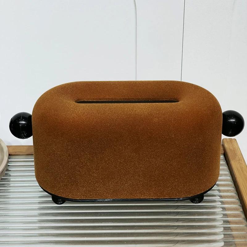 Retro Olive Green Tissue Box Holder Creative Desktop Decor Velvet Napkin Storage Box Living Room Decoration Tissue Boxes