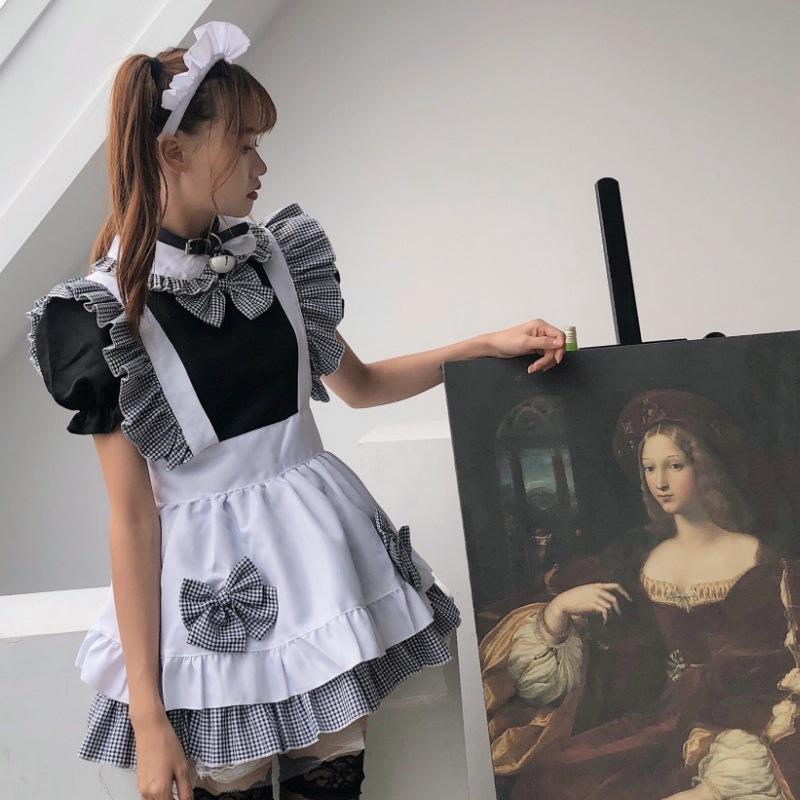 Japanese export maid outfit cosplay maid, restaurant live streaming host anime performance costume plaid maid