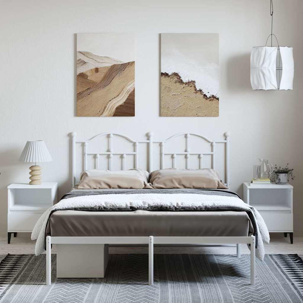 Metal Bed Frame with Headboard White 150x200 cm