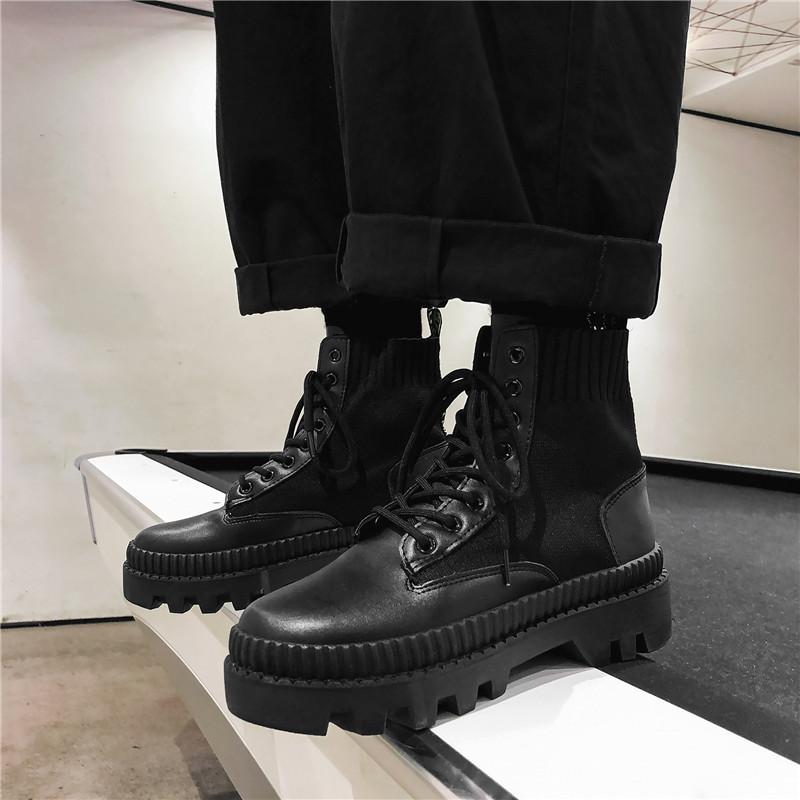 

Ankle Boots Men 2026 Autumn Winter Elastic High Top Boots Male Punk Style Shoe Men Lace-up Casual Botas Motorcycle Unisex Boots 39 чорний