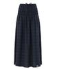 Plasma Sphere Smoke Shirred Check Ribbon Low-Rise Maxi Skirt_Navy