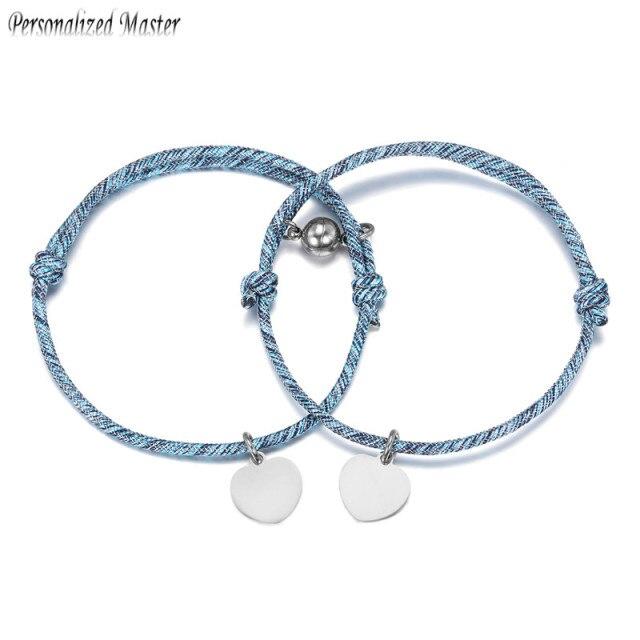 

Personalized Master Customized Heart Tag Stainless Steel Bracelets Magnet Attracting Ball Adjustable Rope Couple Friends BraceletTrendy Wrist Bracelet Commonly