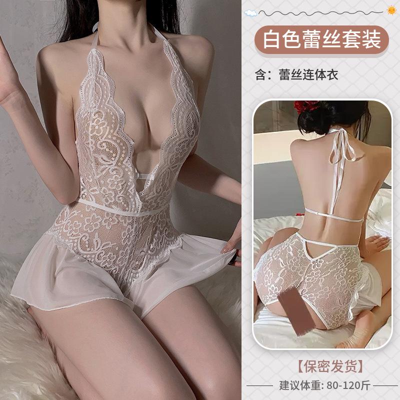 Purple sexy lingerie sexy lace uniform hollow open onesie hot pure passion pajamas perspective