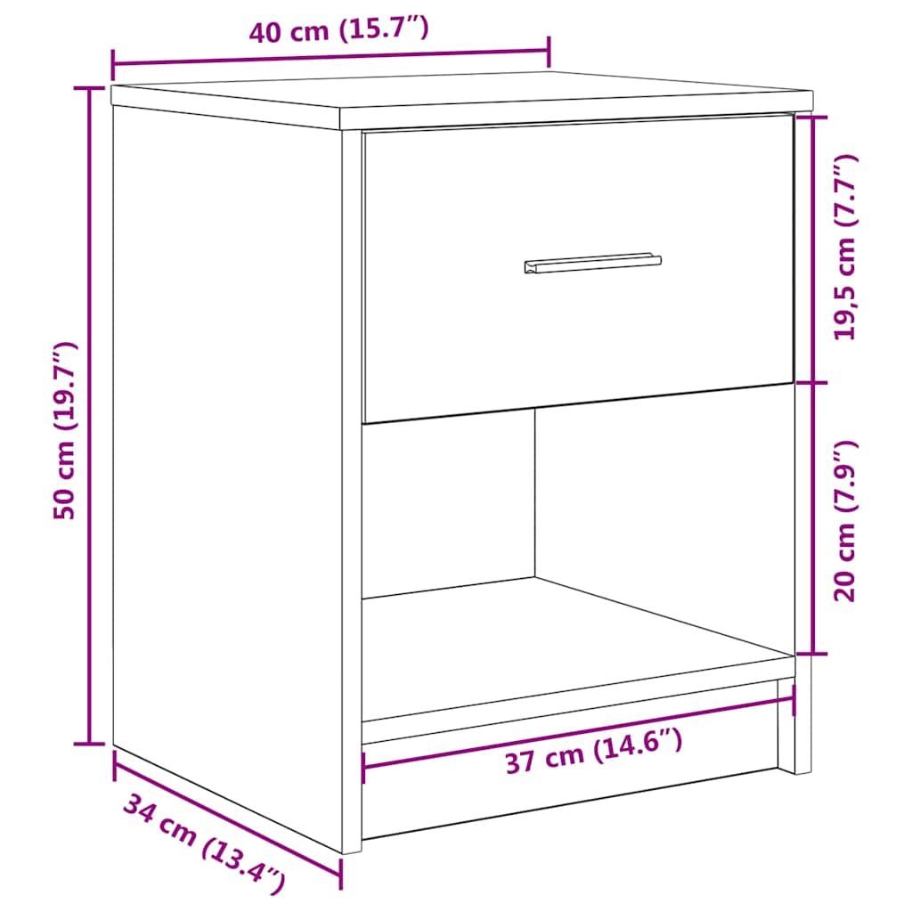 Nightstand with Drawer Smoked Oak 40 X 34 X 50 Cm