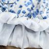 Korean Style Summer Autumn Women Midi Skirt High Waist Blue Floral Print Vintage Skirt Cotton Linen Retro A-Line Soft Skirt
