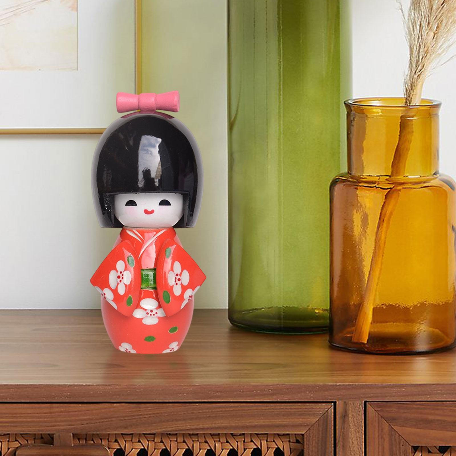 

Традиционное японское кимоно, кукла гейши, настольная миниатюрная статуэтка 7 дюймов, деревянная азиатская фигурка Кабуки красный