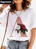Custom Naam Letter Combinatie Mode Dames T-shirt Roségoud Bloemen Lettertype A B C D E Korte Mouw Tops Zwart T-shirt Tee