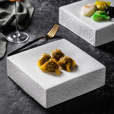 Creative Square Ceramic Dinner Dishes Steak Plates Household Relief Pattern Tableware Dessert Dish Hotel Restaurant Pasta Plates