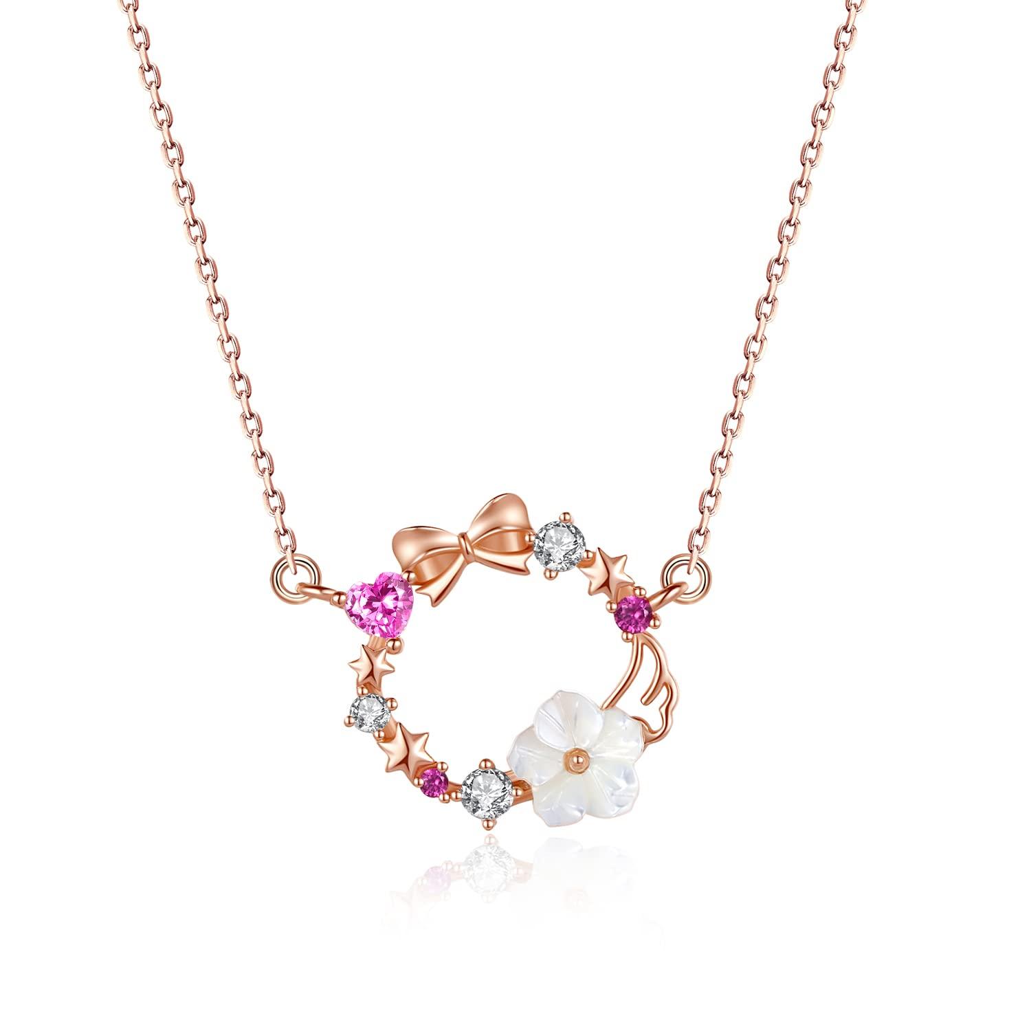 

Ожерелье «Цветущая сакура» для венка Серебро S925 без кубического розового золота [Dilotus-JP] Женщины, Ожерелье, «Сакура Кои» Металл, Гипоаллергенный, Цирконий,