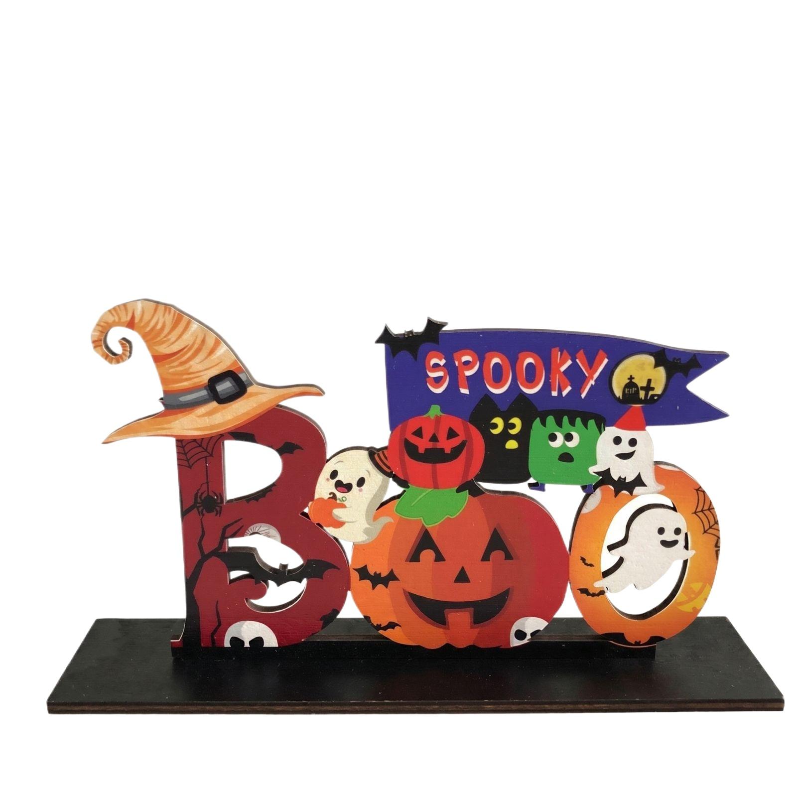 

Halloween Pumpkin Witch Hat Desktop Ornament Wooden Decoration Wooden Tabletop Craft Ornament One Size