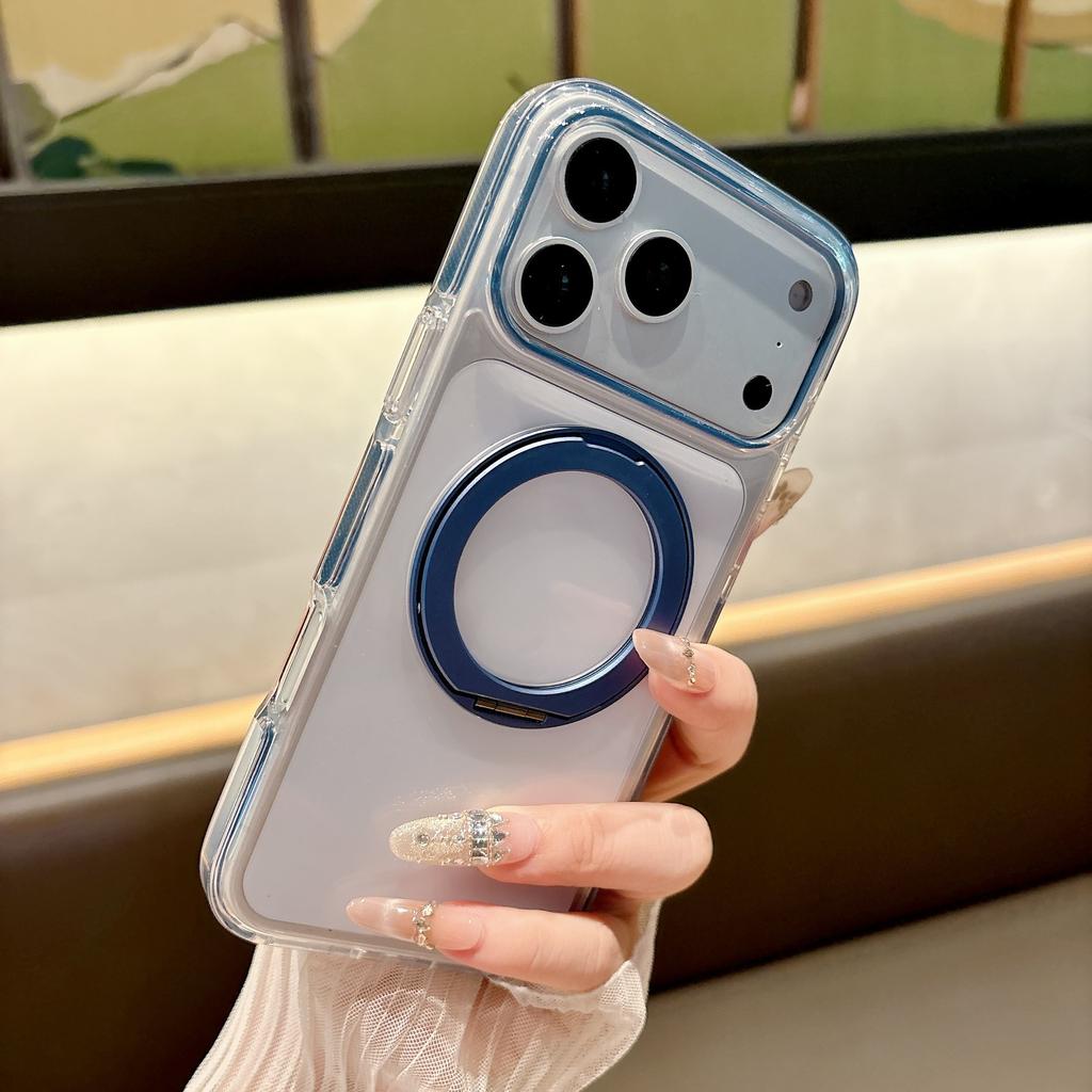 Suitable for IPhone17pro Ice Crystal Magnetic Mobile Phone Case 360 Rotating Bracket Apple 16 Two-color Transparent Anti-fall Cover