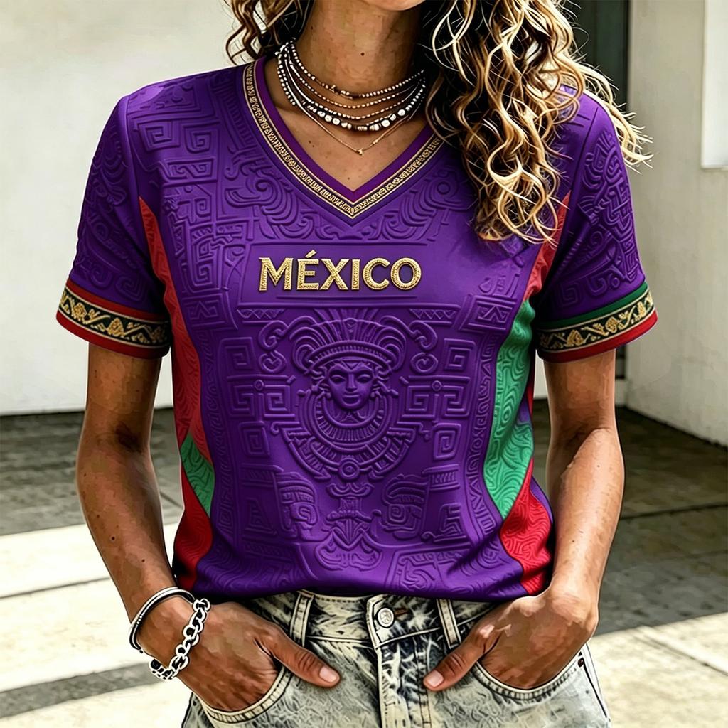 Women's Fashion Casual V-Neck Soccer Top for Everyday Wear