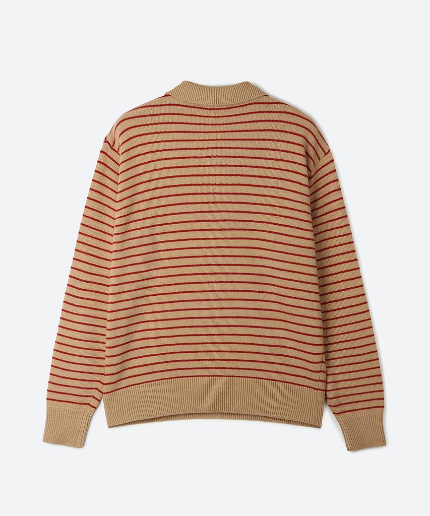 MOONSUN 02 M.C Unisex, Stripe Wool Collar Knit / Beige