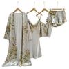 Spring & Summer Women's Pajama Set: European-American Style 4-Piece, Nightgown, Camisole, Long Sleeve, Long Length, Sexy Nightdress.