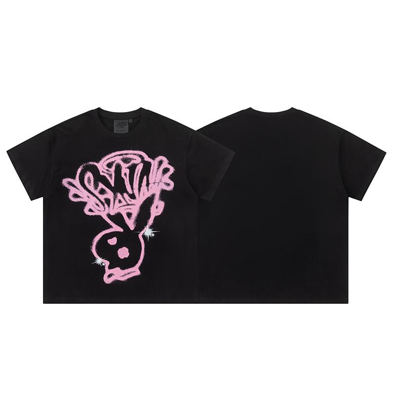 Letter Print Beauty Tide Summer Men And Women Drill Style High Street Hip Hop Loose Casual Short Sleeve T-Shirt