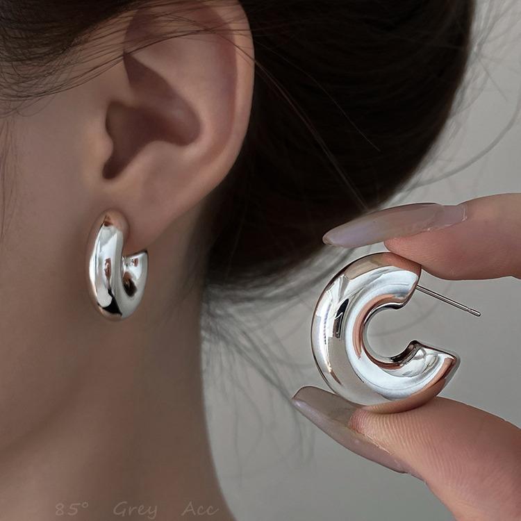 Stainless Steel Geometric Irregular Round Pearl Earrings for Women Minimalist Style Personality Ear Studs Trendy Jewelry Gifts