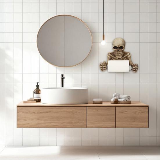 Skull Toilet Paper Holder Wall Mount Toilet Tissue Paper Roll Storage Holder Resin Skeleton Figurine Gothic Bathroom Accessory bianco