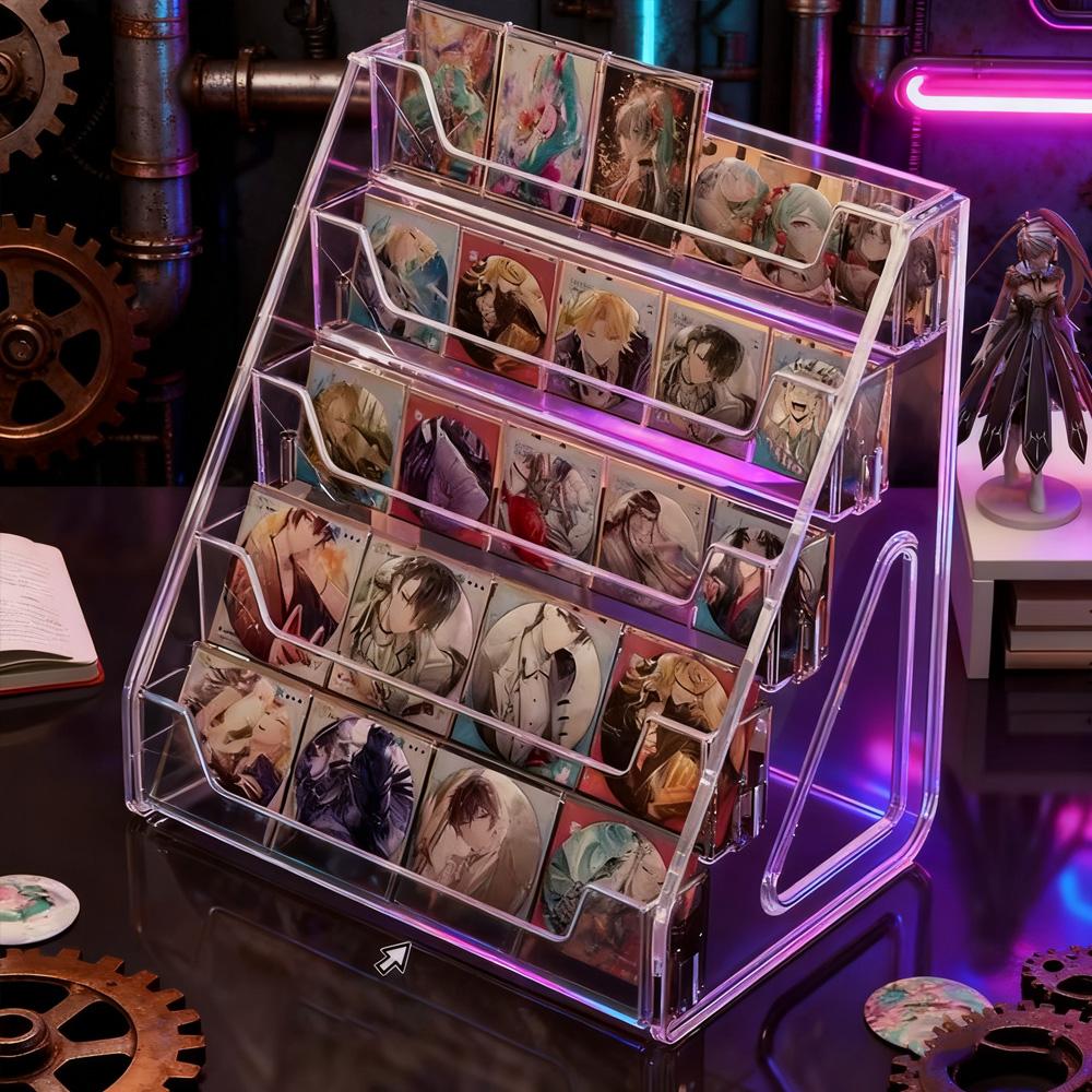 5-Tier Clear Acrylic Anime Brooch Pin Display Rack Desktop Step Shelf Collectible Storage for Figurines Badges
