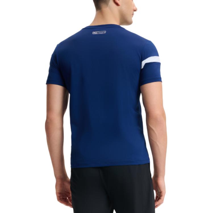 FILA Tennis Series Comfortable Knitted American Color Block Casual Short Sleeve T-Shirt Men Tops Star-Blue A11M513102F-DB