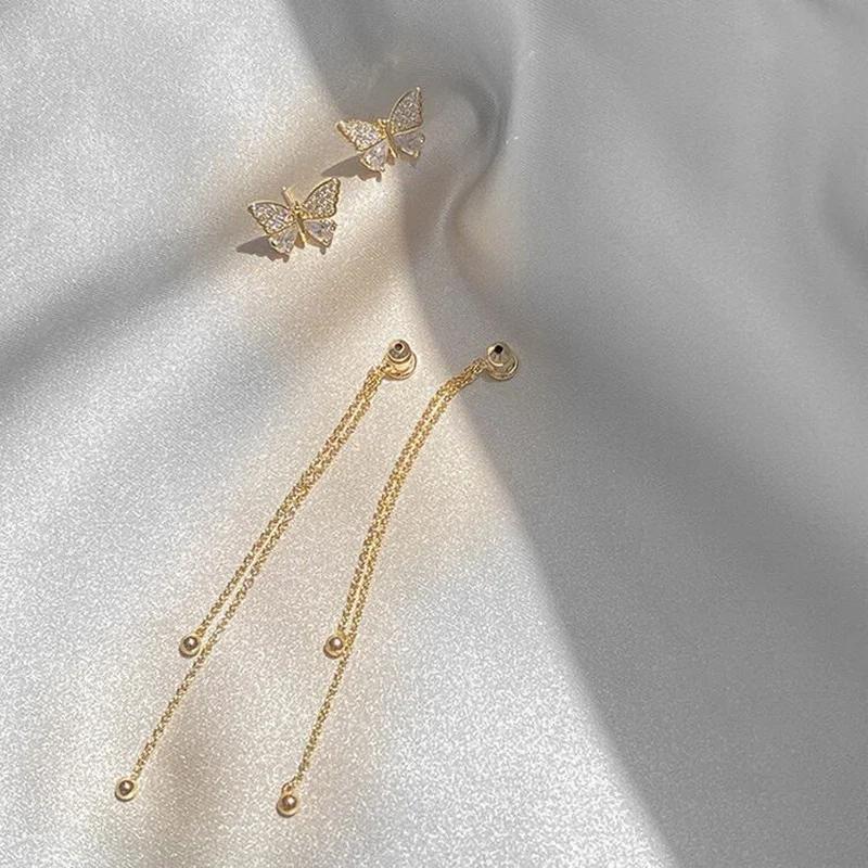 Korean Butterfly Tassel Drop Earrings for Women Fashion  Statement Shiny Rhinestone Earring Luxury Jewelry Wedding Party Gifts