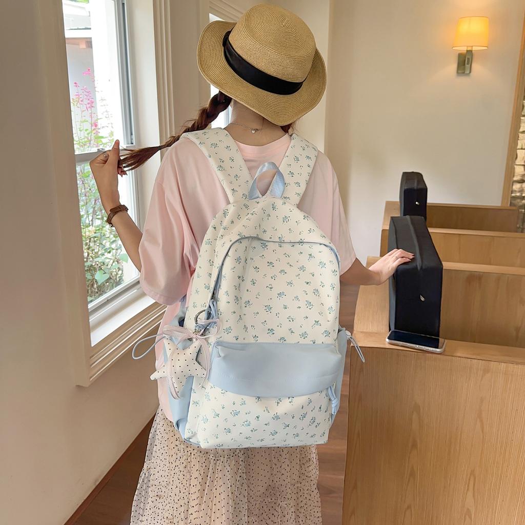 Schoolbag Japanese fashion simple high value floral student backpack ins niche cute lightweight large capacity double backpack