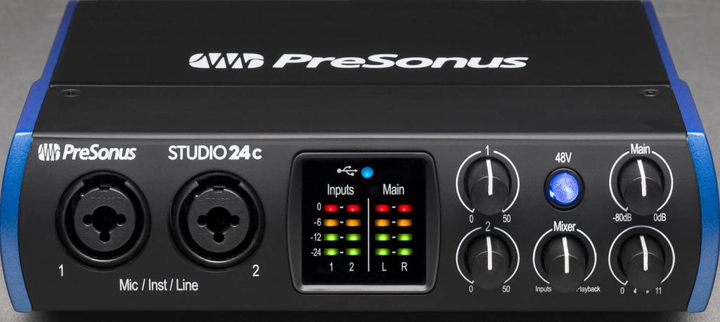 PreSonus Studio 24c AudioMIDI Interface, 24-Bit 192kHz, Dual InputOutput, USB-C Compatible, with Studio One Artist Bundle