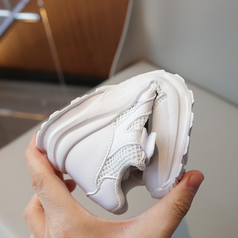 Genuine Leather Girls' Spring and Summer New Style Boys' Single Mesh Breathable Sports White Shoes for Older Boys with Soft Soles